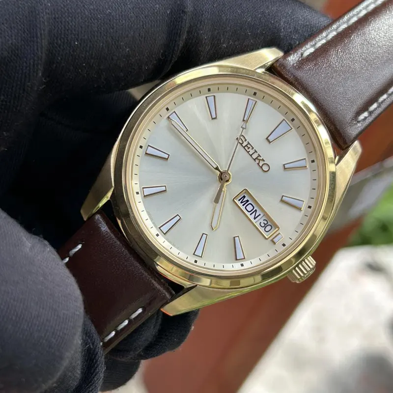 Seiko SUR450 Essentials Men’s Quartz Watch Gold Case Leather